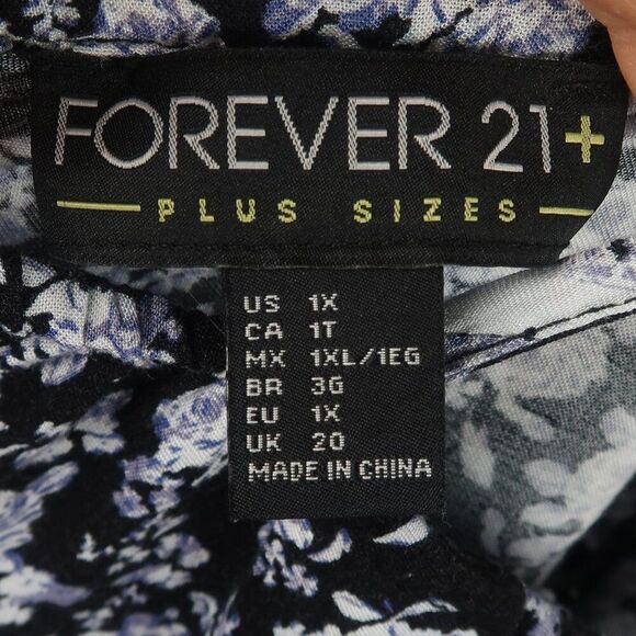 FOREVER 21 PLUS BLACK FLORAL SUMMER MID DRESS WITH LACE HEM DETAIL SIZE 1X - Picture 2 of 9